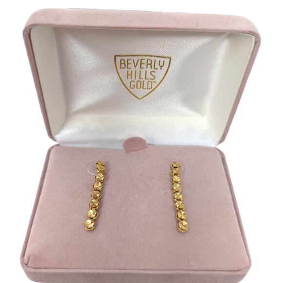 Beverly Hills Gold 14K Yellow Gold Drop Earrings Textured Bezel Classic Jewelry - Picture 1 of 4